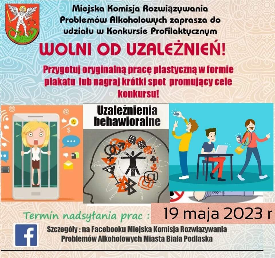 Plakat informacyjny konkursu Wolni od Uzależnień Behawioralnych
