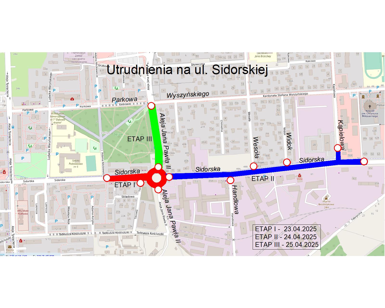 mapa odcinków dróg objętych utrudnieniami