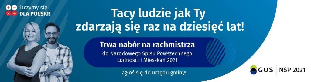 Plakat na temat naboru na rachmistrza spisowego z napisem Tacy ludzie jak Ty zdarzają się raz na dziesięć lat - Trwa nabór na rachmistrza spisowego