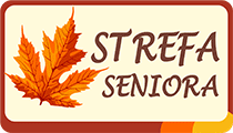 Logo Strefa Seniora, jesienny liść i napis Strefa Seniora